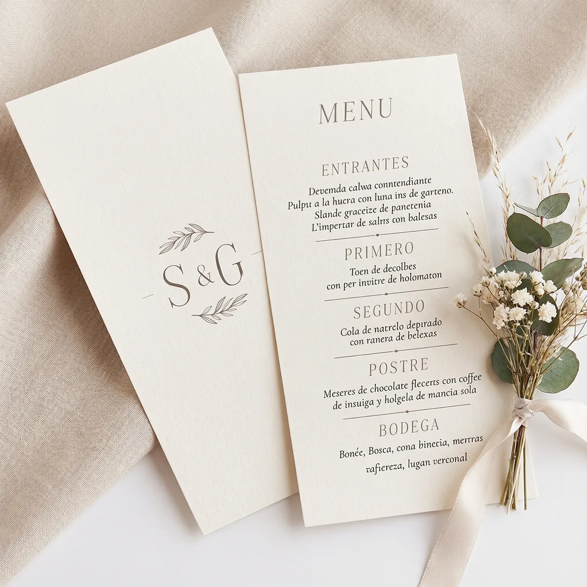 Minutas de boda impresas con diseño personalizado para eventos y celebraciones